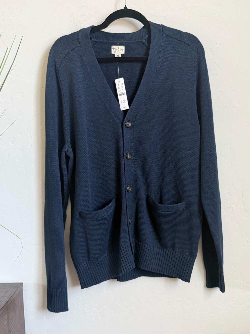 J.Crew Men’s NWT Navy 100% Cotton V-Neck Cardigan Sweater M